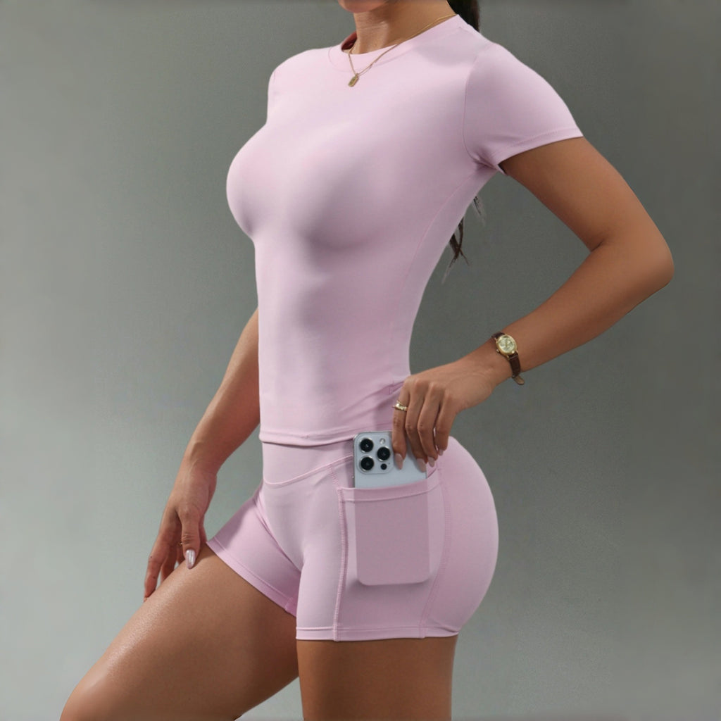 Short-Sleeve Slim-Fit Yoga Set for Women