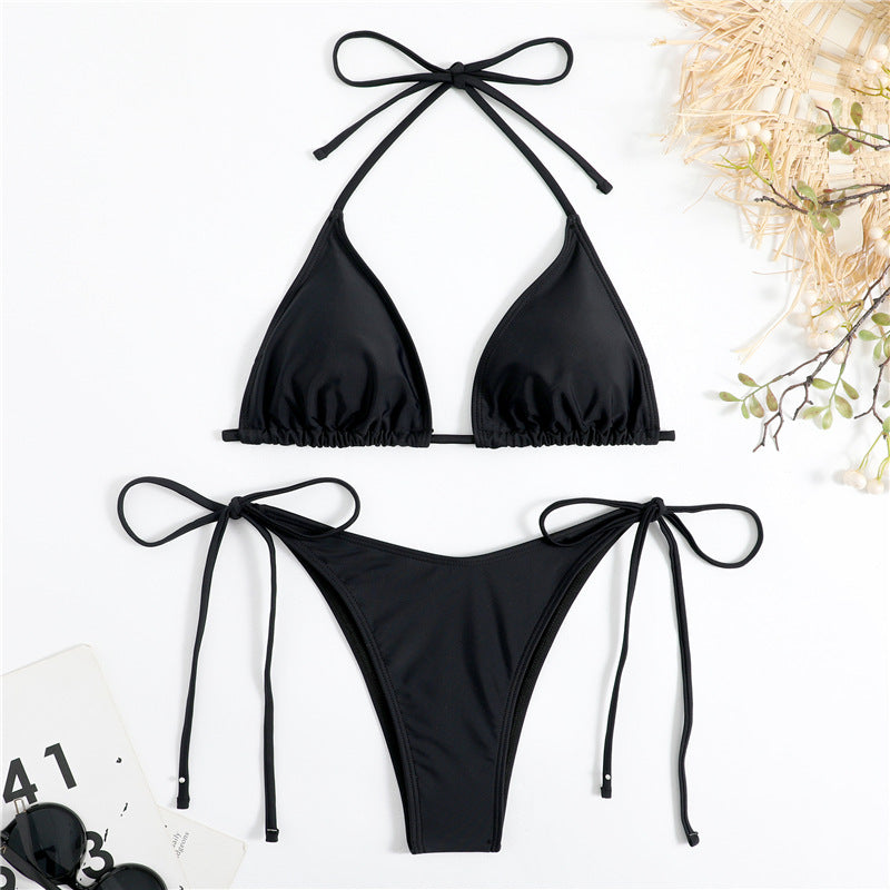 Solid Color Bubble Fabric Bikini Swimsuit