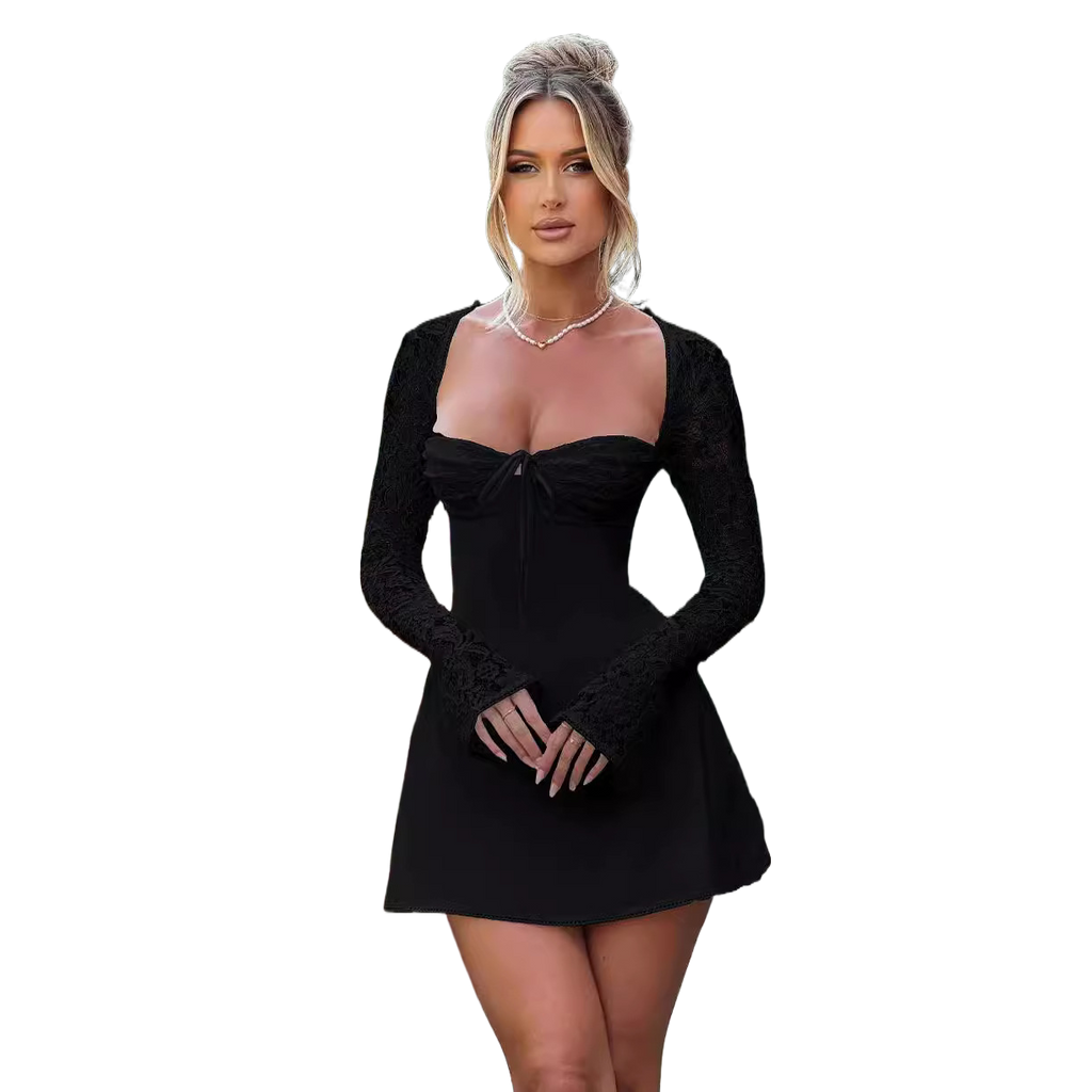 Sexy lace long sleeve dress backless lace-up