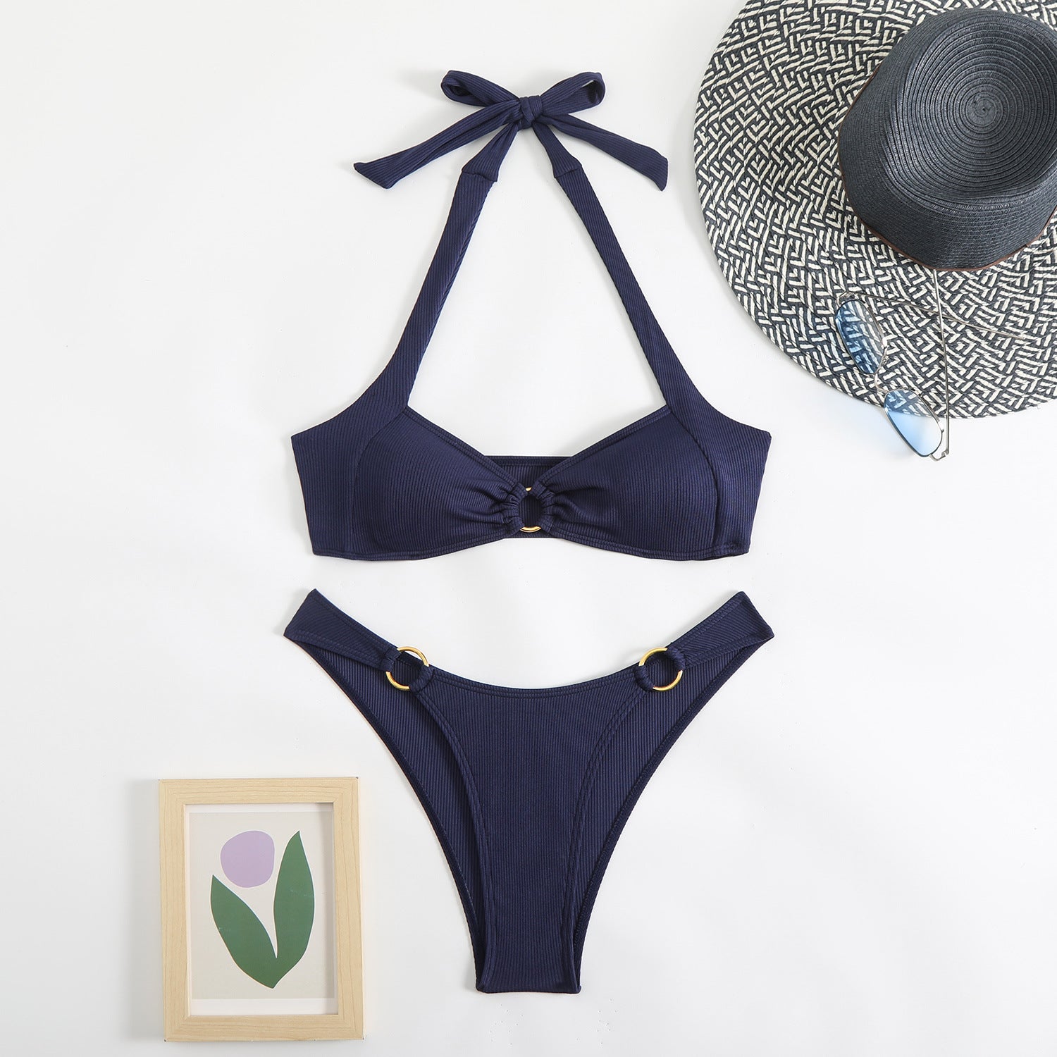 Solid Color Backless Bikini Swimsuit