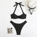 Solid Color Backless Bikini Swimsuit